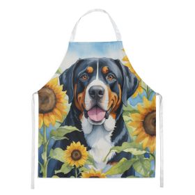 Greater Swiss Mountain Dog in Sunflowers Apron Cooking Kitchen Server Baking Crafts Gardening for Adult Women Men, Unisex, Large, Multicolor