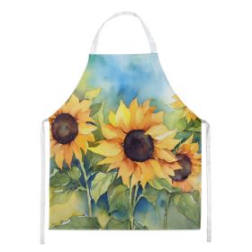 Sunflowers in Watercolor Apron Cooking Kitchen Server Baking Crafts Gardening for Adult Women Men, Unisex, Large, Multicolor