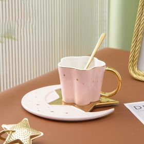 Creative Ceramic Cup With Star And Moon Saucer (Color: pink)