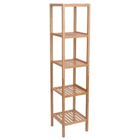 5-Tier Bamboo Shelf Free Standing Bathroom Tower Rack Corner Rack Multi-Functional Storage Organizer Unit (Color: Natural)