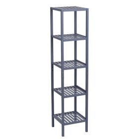 5-Tier Bamboo Shelf Free Standing Bathroom Tower Rack Corner Rack Multi-Functional Storage Organizer Unit (Color: Gray)