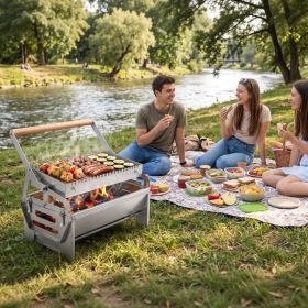 1Pc Portable Foldable BBQ Grill 360 Degree  Rotatable Grate Flip Basket Detachable Smoker Dual Grilling Modes Alloy Outdoor Charcoal Grill For Ca (Option: Grill)